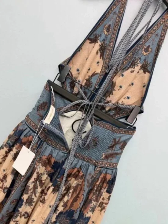 Zimmermann Beige and Blue Floral Halter Maxi Dress - Picture 9 of 9